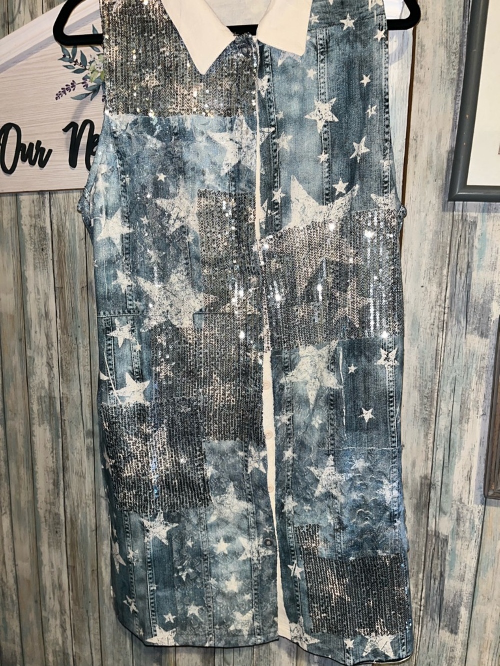 Origami Medium Sequin Star Denim and Lace Long Tunic - Picture 4 of 12